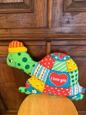 Vintage 1970’s Handmade Patchwork Turtle Plush Pillow / Nostalgic Toy